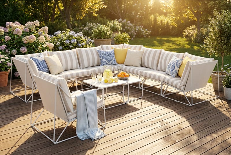 Usteryd utendørs hjørnesofa 8-seter vendbar med lenestol - Beige/Stripet - Hagemøbler & utemiljø - Loungemøbler - Loungegrupper