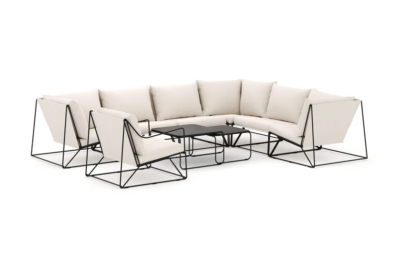 Usteryd utendørs L-sofa 7-seter vendbar med lenestol, Svart/Beige