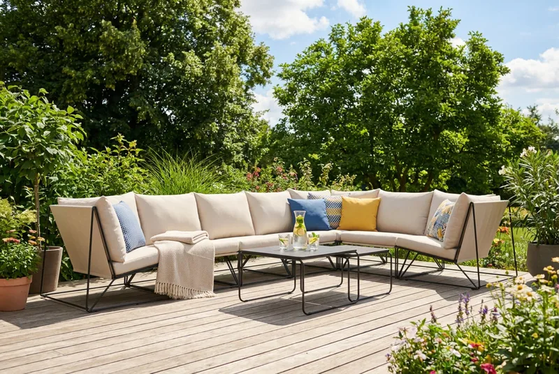Usteryd utendørs L-sofa 7-seter vendbar - Svart/Beige - Hagemøbler & utemiljø - Loungemøbler - Loungegrupper