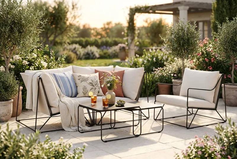Usteryd utendørs rett 3-seters sofa med lenestol - Svart/Beige - Hagemøbler & utemiljø - Loungemøbler - Loungegrupper