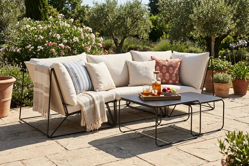 Usteryd utendørs rett 3-seters sofa - Svart/Beige - Hagemøbler & utemiljø - Loungemøbler - Loungegrupper