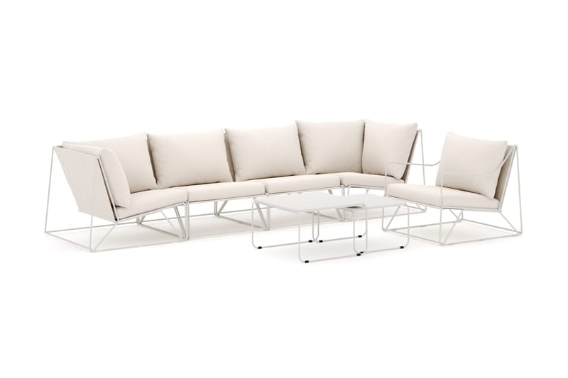 Usteryd utendørs rett 5-seters sofa med lenestol, Beige/Beige