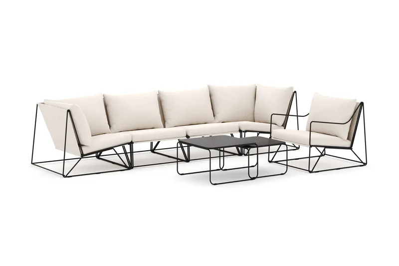 Usteryd utendørs rett 5-seters sofa med lenestol, Svart/Beige
