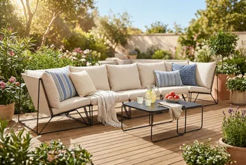 Usteryd utendørs rett 5-seters sofa - Svart/Beige - Hagemøbler & utemiljø - Loungemøbler - Loungegrupper