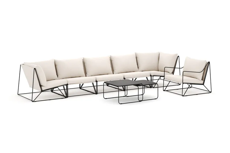 Usteryd utendørs rett 6-seters sofa med lenestol, Svart/Beige