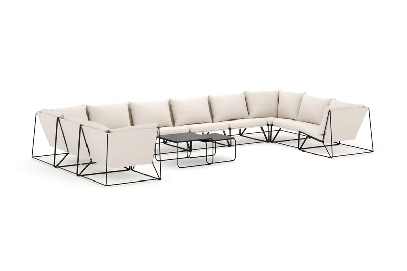 Usteryd utendørs U-sofa 10-seters med lukket avslutning, Svart/Beige