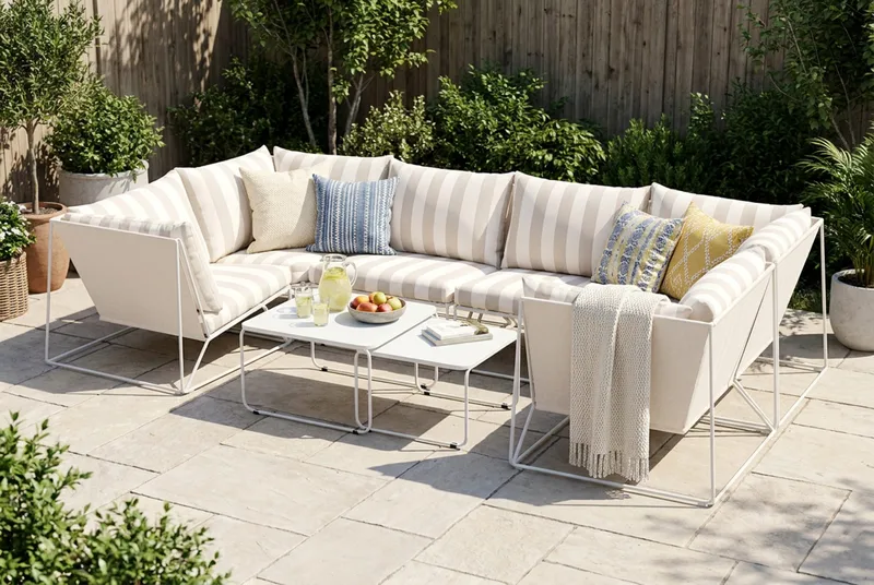 Usteryd utendørs U-sofa 6-seters med lukket avslutning - Beige/Striped - Hagemøbler & utemiljø - Loungemøbler - Loungegrupper