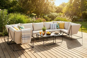 Usteryd utendørs U-sofa 7-seters med lukket avslutning - Svart/Beige - Hagemøbler & utemiljø - Loungemøbler - Loungegrupper