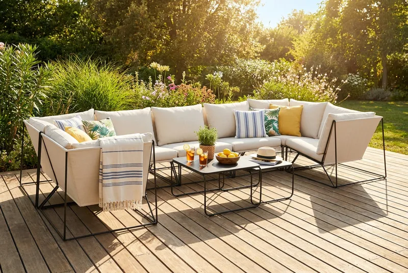Usteryd utendørs U-sofa 7-seters med lukket avslutning - Svart/Beige - Hagemøbler & utemiljø - Loungemøbler - Loungegrupper