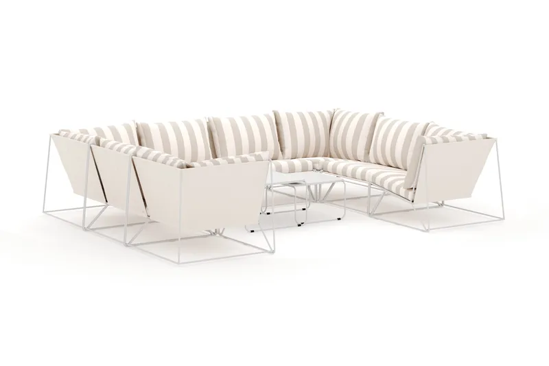 Usteryd utendørs U-sofa 8-seters med lukket avslutning, Beige/Striped