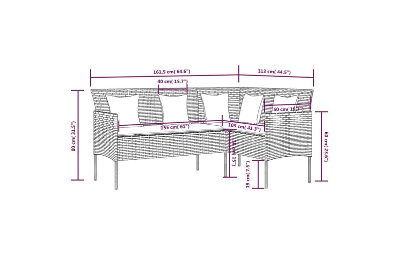 Utendørs L-formet sofasett med puter 5 deler polyrotting bru - Brun - Loungegrupper - Sofagruppe utendørs