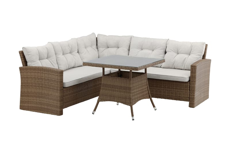 Watford hjørnesofa utendørs med utebord - Brun/natur - Hagemøbler & utemiljø - Loungemøbler - Loungegrupper