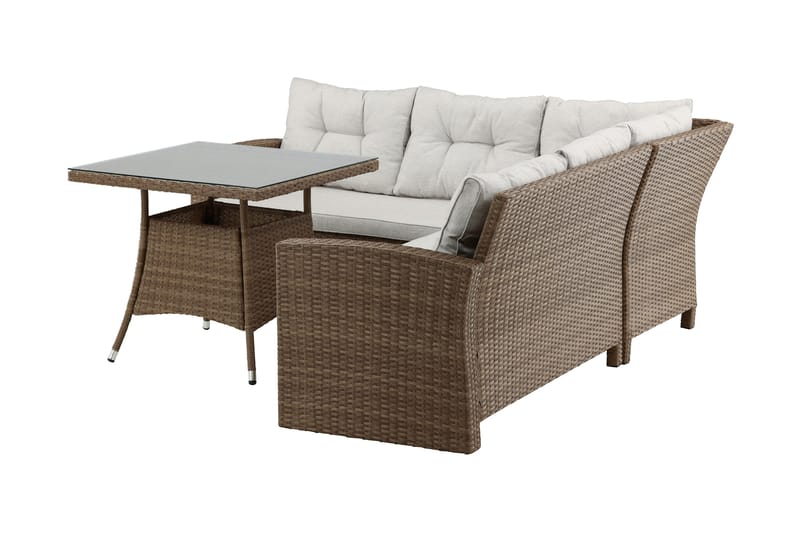 Watford hjørnesofa utendørs med utebord - Brun/natur - Hagemøbler & utemiljø - Loungemøbler - Loungegrupper