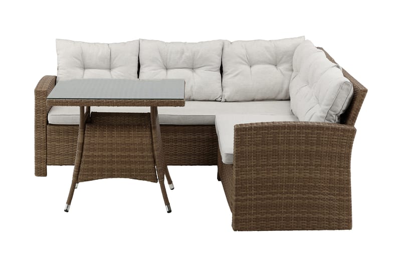 Watford hjørnesofa utendørs med utebord - Brun/natur - Hagemøbler & utemiljø - Loungemøbler - Loungegrupper