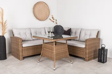 Watford hjørnesofa utendørs med utebord - Brun/natur - Hagemøbler & utemiljø - Loungemøbler - Loungegrupper