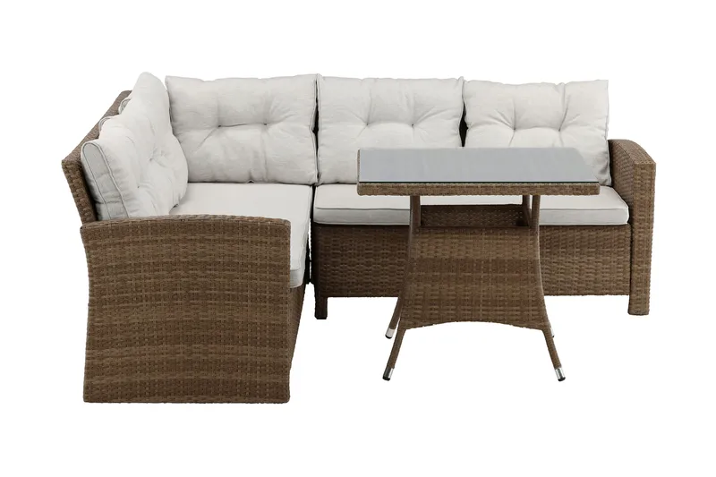 Watford hjørnesofa utendørs med utebord, Brun/natur