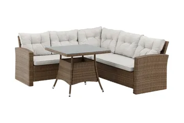 Watford hjørnesofa utendørs med utebord - Brun/natur - Hagemøbler & utemiljø - Loungemøbler - Loungegrupper