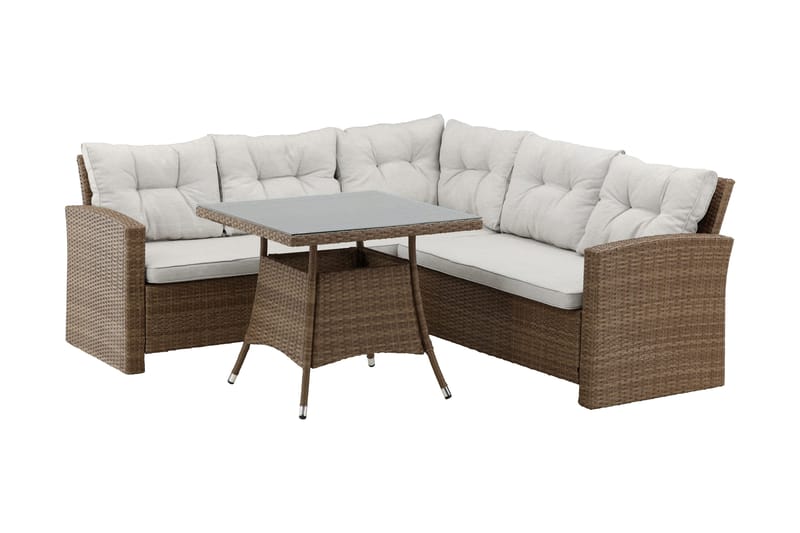Watford hjørnesofa utendørs med utebord - Brun/natur - Hagemøbler & utemiljø - Loungemøbler - Loungegrupper