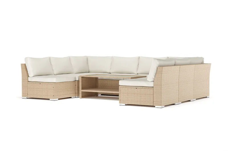 Wisconsin utendørs U-sofa 8-seter med åpen avslutning, Beige