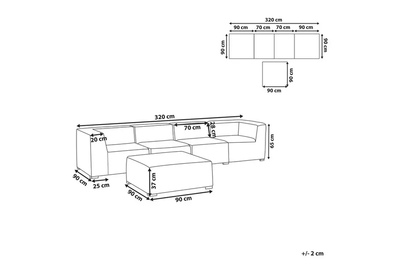 Soffa med fotpall Beliani Arezzo Beige/svart Light grey, Black - Hagemøbler & utemiljø - Loungemøbler - Loungesofaer