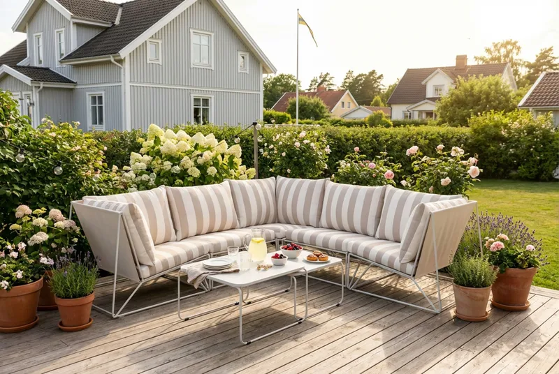 Usteryd utendørs hjørnesofa 5-seter vendbar - Beige/Stripet - Hagemøbler & utemiljø - Loungemøbler - Loungegrupper