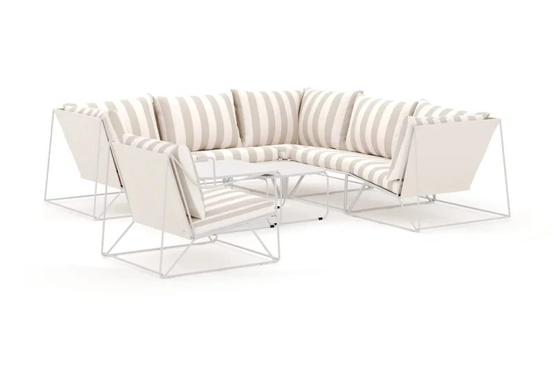 Usteryd utendørs hjørnesofa 6-seter vendbar med lenestol, Beige/Stripet