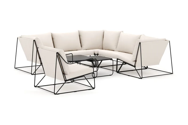 Usteryd utendørs hjørnesofa 6-seter vendbar med lenestol, Svart/Beige