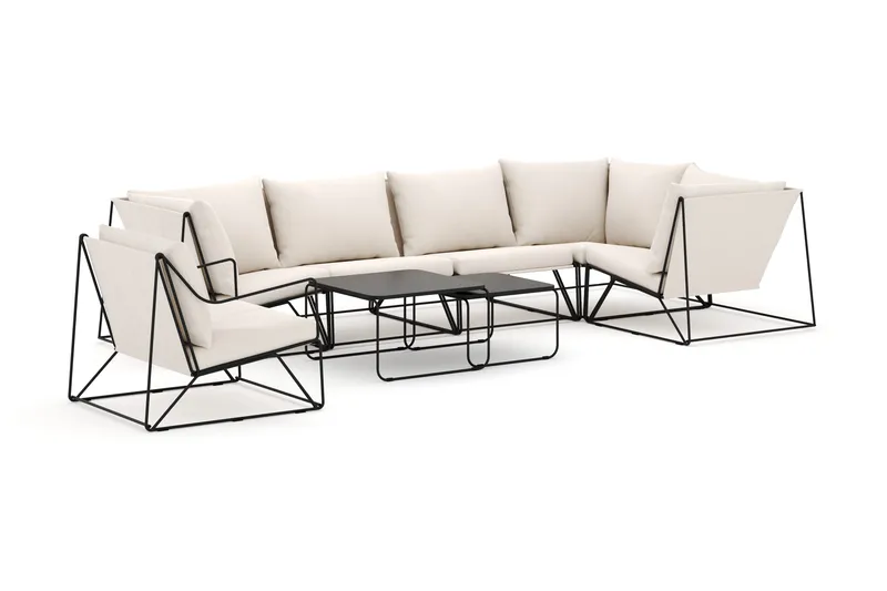 Usteryd utendørs hjørnesofa 6-seters vendbar med lenestol, Svart/Beige