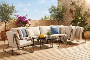 Usteryd utendørs hjørnesofa 6-seters vendbar med lenestol - Svart/Beige - Hagemøbler & utemiljø - Loungemøbler - Loungegrupper