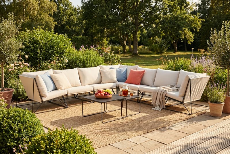 Usteryd utendørs hjørnesofa 7-seter vendbar - Svart/Beige - Hagemøbler & utemiljø - Loungemøbler - Loungegrupper