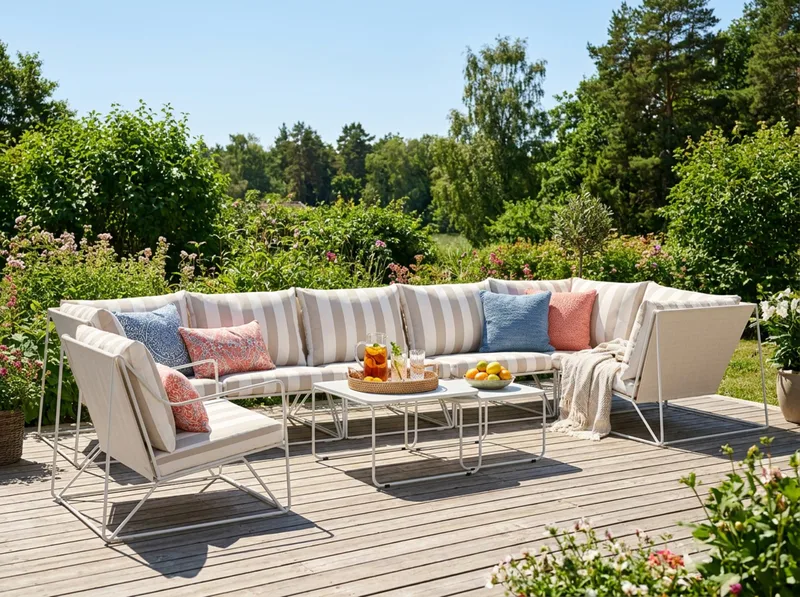 Usteryd utendørs hjørnesofa 7-seters vendbar med lenestol - Beige/Stripete - Hagemøbler & utemiljø - Loungemøbler - Loungegrupper