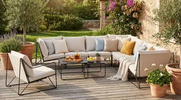 Usteryd utendørs hjørnesofa 8-seter vendbar med lenestol - Svart/Beige - Hagemøbler & utemiljø - Loungemøbler - Loungegrupper