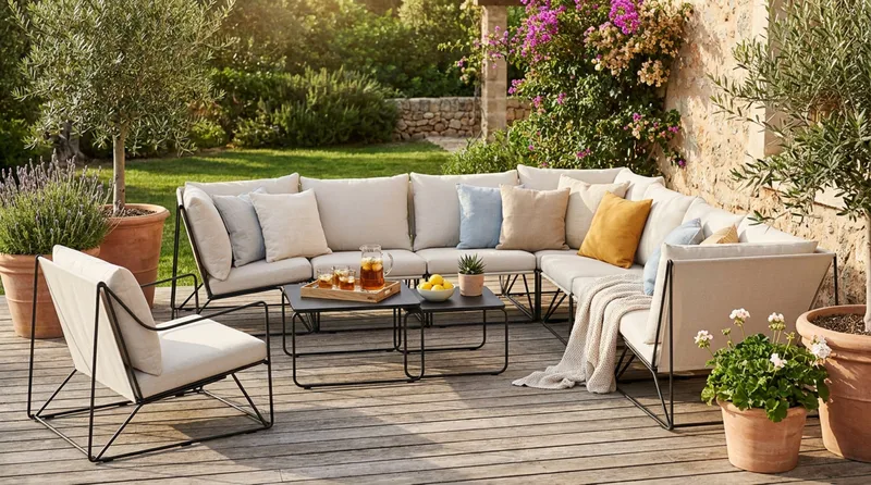 Usteryd utendørs hjørnesofa 8-seter vendbar med lenestol - Svart/Beige - Hagemøbler & utemiljø - Loungemøbler - Loungegrupper