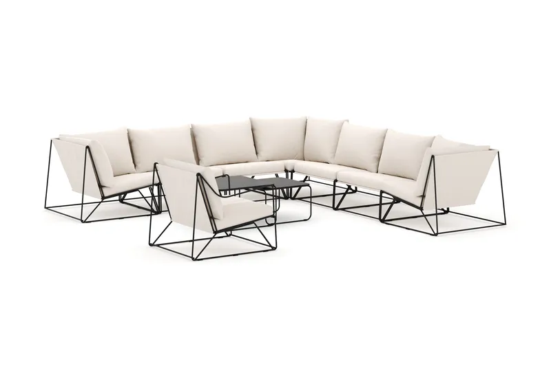 Usteryd utendørs hjørnesofa 8-seter vendbar med lenestol, Svart/Beige