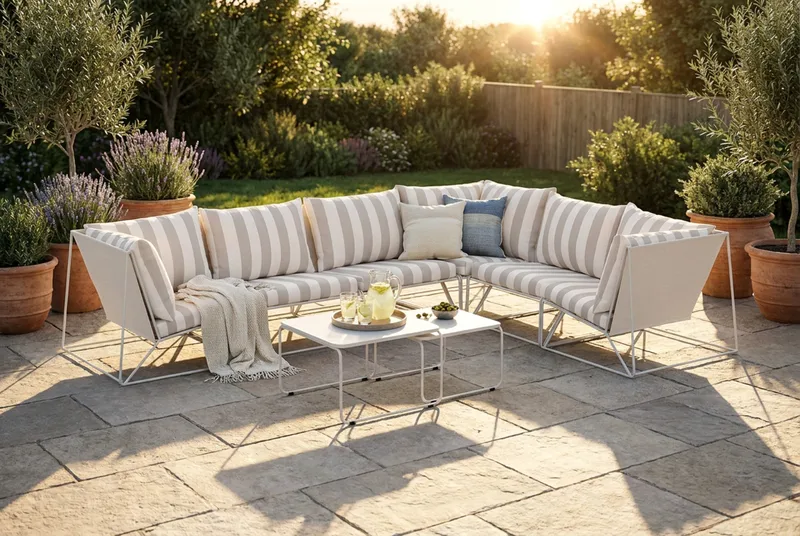 Usteryd utendørs L-sofa 6-seters vendbar - Beige/Striped - Hagemøbler & utemiljø - Loungemøbler - Loungegrupper