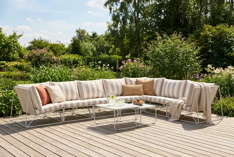 Usteryd utendørs L-sofa 7-seter vendbar - Beige/Stripet - Hagemøbler & utemiljø - Loungemøbler - Loungegrupper