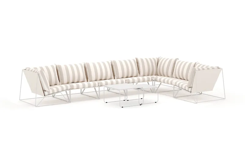 Usteryd utendørs L-sofa 7-seter vendbar, Beige/Stripet