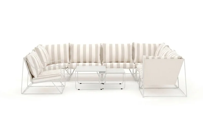 Usteryd utendørs L-sofa 7-seter vendbar med lenestol - Beige/Stripet - Hagemøbler & utemiljø - Loungemøbler - Loungegrupper