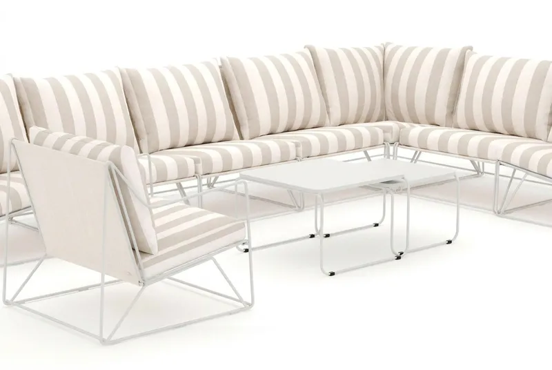 Usteryd utendørs L-sofa 8-seter vendbar med lenestol - Beige/Stripet - Hagemøbler & utemiljø - Loungemøbler - Loungegrupper