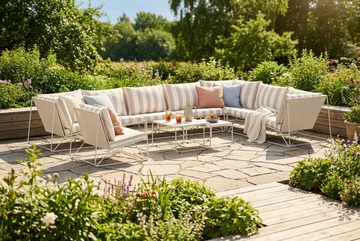 Usteryd utendørs L-sofa 8-seter vendbar med lenestol - Beige/Stripet - Hagemøbler & utemiljø - Loungemøbler - Loungegrupper
