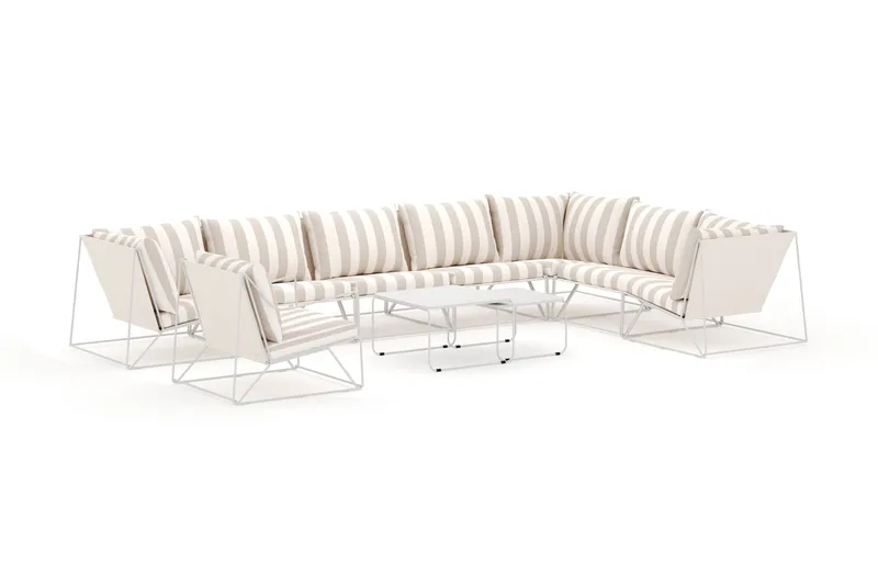 Usteryd utendørs L-sofa 8-seter vendbar med lenestol, Beige/Stripet