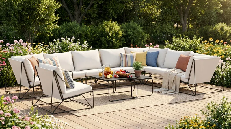 Usteryd utendørs L-sofa 8-seter vendbar med lenestol - Svart/Beige - Hagemøbler & utemiljø - Loungemøbler - Loungegrupper