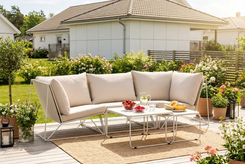 Usteryd utendørs rett 3-seters sofa - Beige/Beige - Hagemøbler & utemiljø - Loungemøbler - Loungesofaer