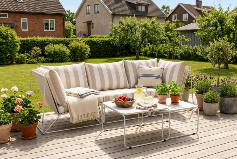 Usteryd utendørs rett 3-seters sofa - Beige/Stripet - Hagemøbler & utemiljø - Loungemøbler - Loungegrupper