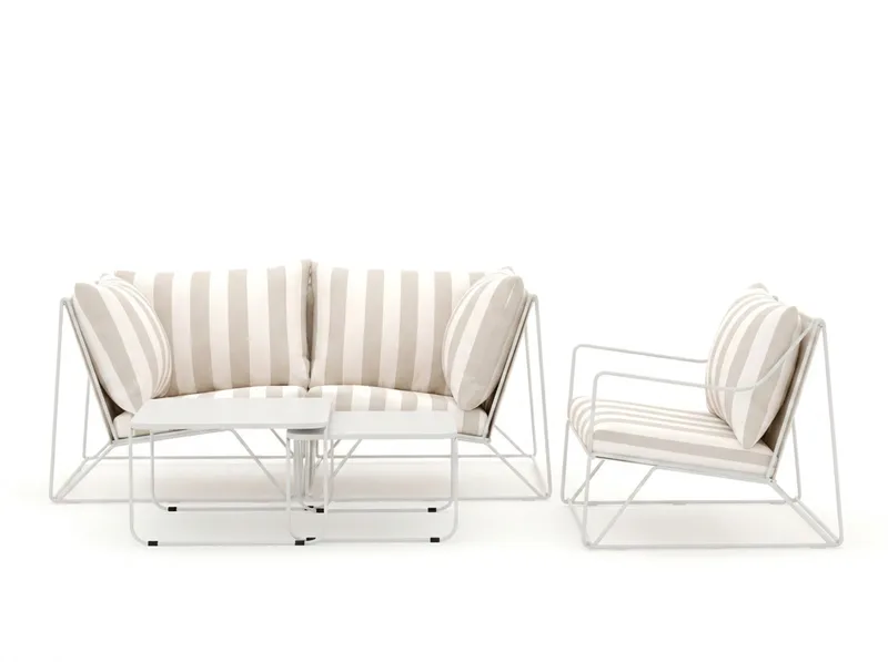 Usteryd utendørs rett 3-seters sofa med lenestol - Beige/Stripet - Hagemøbler & utemiljø - Loungemøbler - Loungegrupper