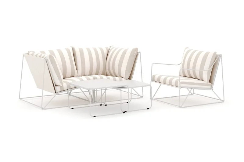 Usteryd utendørs rett 3-seters sofa med lenestol, Beige/Stripet