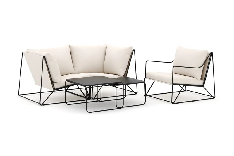 Usteryd utendørs rett 3-seters sofa med lenestol, Svart/Beige