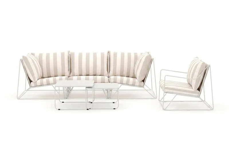 Usteryd utendørs rett 4-seters sofa med lenestol - Beige/Stripet - Hagemøbler & utemiljø - Loungemøbler - Loungegrupper