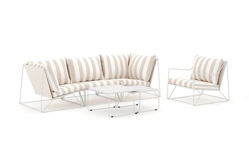 Usteryd utendørs rett 4-seters sofa med lenestol, Beige/Stripet