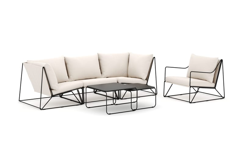 Usteryd utendørs rett 4-seters sofa med lenestol, Svart/Beige